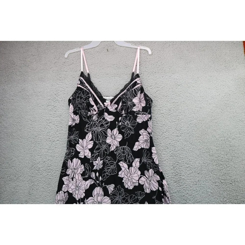 Women's Linea Donatella Babydoll Pajama Gown-Size Large-Black & Pink